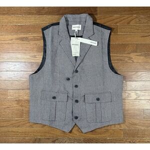 Beotyshow Vest Mens L Black Tweed Herringbone Waistcoat Western Pockets NWT